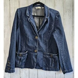St John's Bay Denim Jean Jacket W/ Front Pockets Med Blue Women's Size L